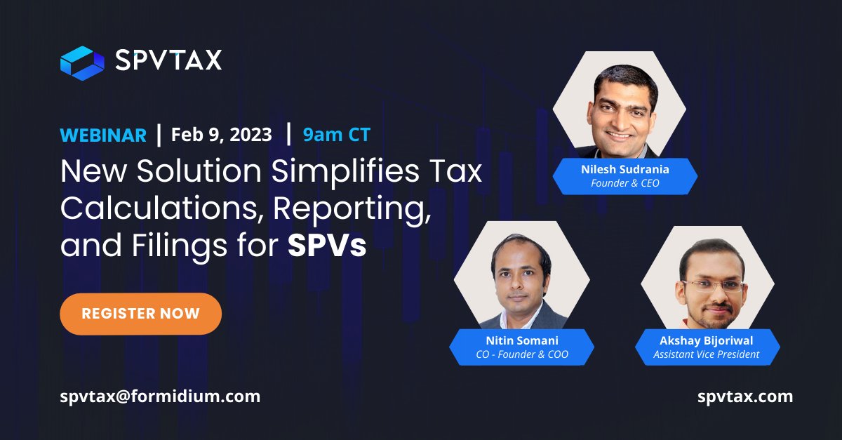 Have you been trying to figure out how to make tax season easier for SPVs?
 Join our Founder &amp; CEO <a href="/NileshSudrania/">Nilesh Sudrania</a>, Co-Founder &amp; COO Nitin Somani, CFA, and AVP U.S. Taxation Akshay Bijoriwal as they explore strategies to reduce your time with tax filing. 
lnkd.in/dVp_XxR3
