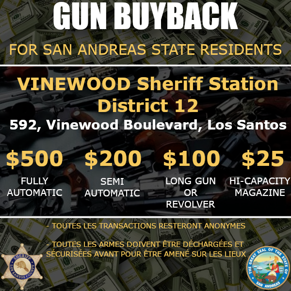 _LSSD_HQ_'s tweet photo. Le gouverneur Carter et le Sheriff Rivera lancent un nouveau programme commun, le "Gun Buyback Program".
L'objectif est le rachat d'armes à feu afin de prévenir la violence liée aux armes, en réduisant leur nombre dans les rues. https://t.co/KfMq9NCHK0