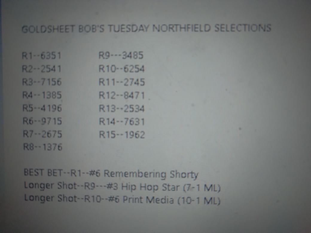 BoB Eppich on Twitter "Tuesday 13123 Northfield Park Selections