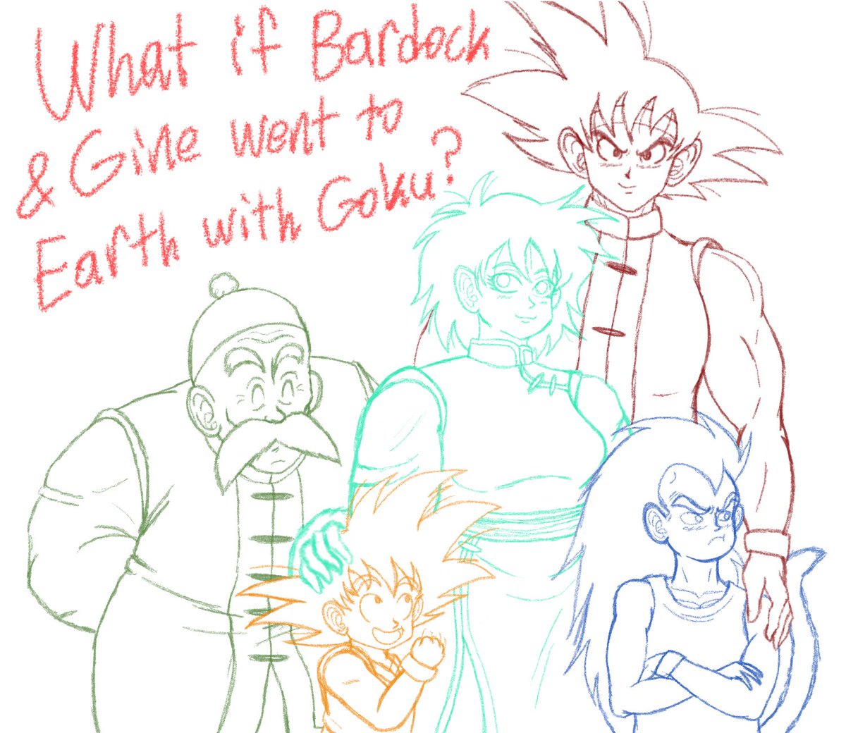 🚧 Clean Sketch/WIP 🚧 of my “What If” #Bardock and #Gine AU featuring #GrandpaGohan !!! 😁😁