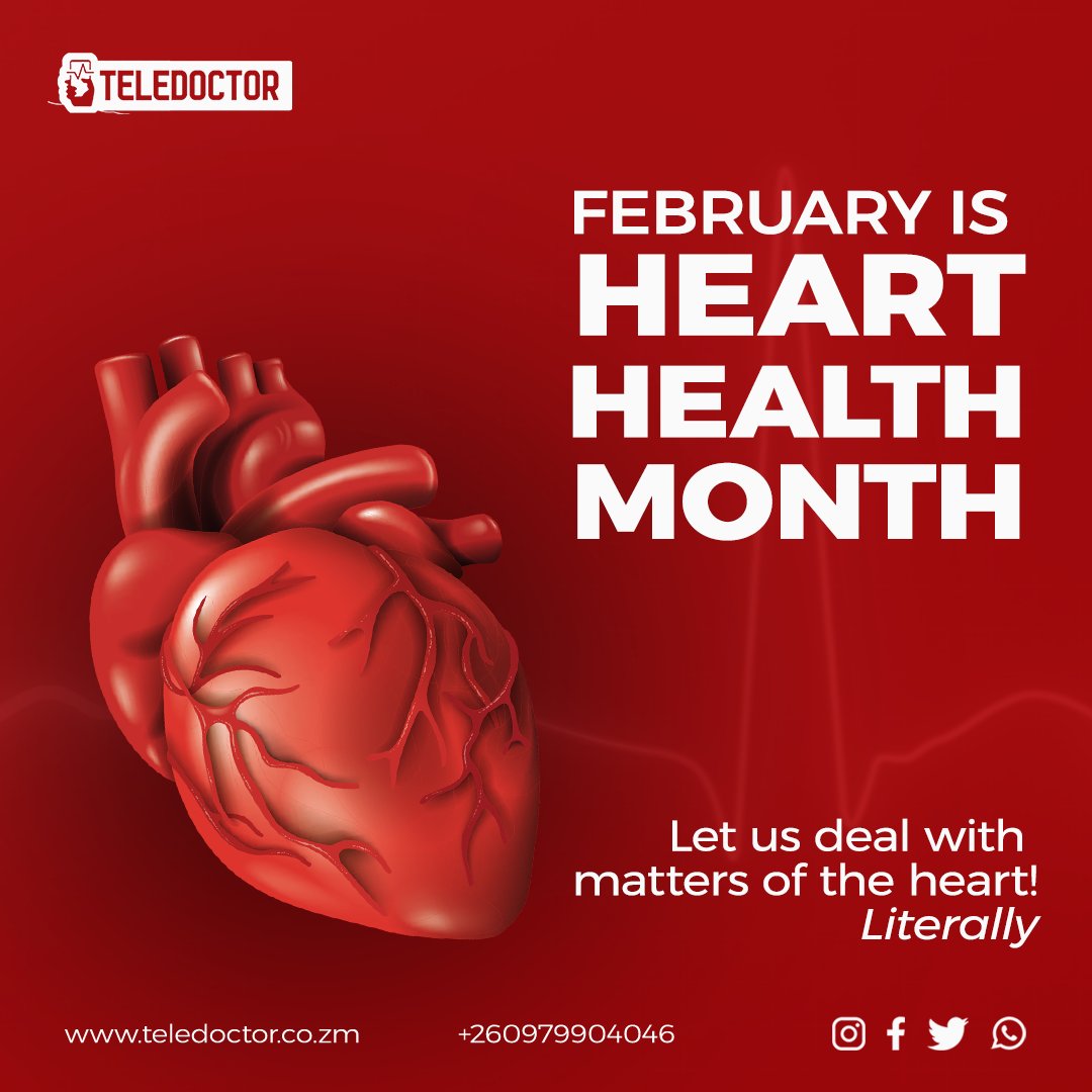 teledoctorzm's tweet photo. The month of February is dedicated to matters of the heart... Quite literally.
Our focus this month will be on heart health, and what you can do to keep your heart healthy!
#february #HeartHealthMonth #Wellness #Teledoctor https://t.co/YouUOm6XRR