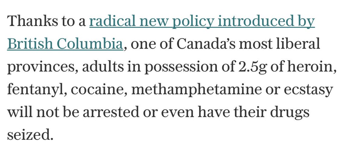 British Columbia, Canada just started a 3-year experiment legalizing fentanyl, heroin and several other drugs.

<a href="/ScottAdamsSays/">Scott Adams</a> 

telegraph.co.uk/world-news/202…