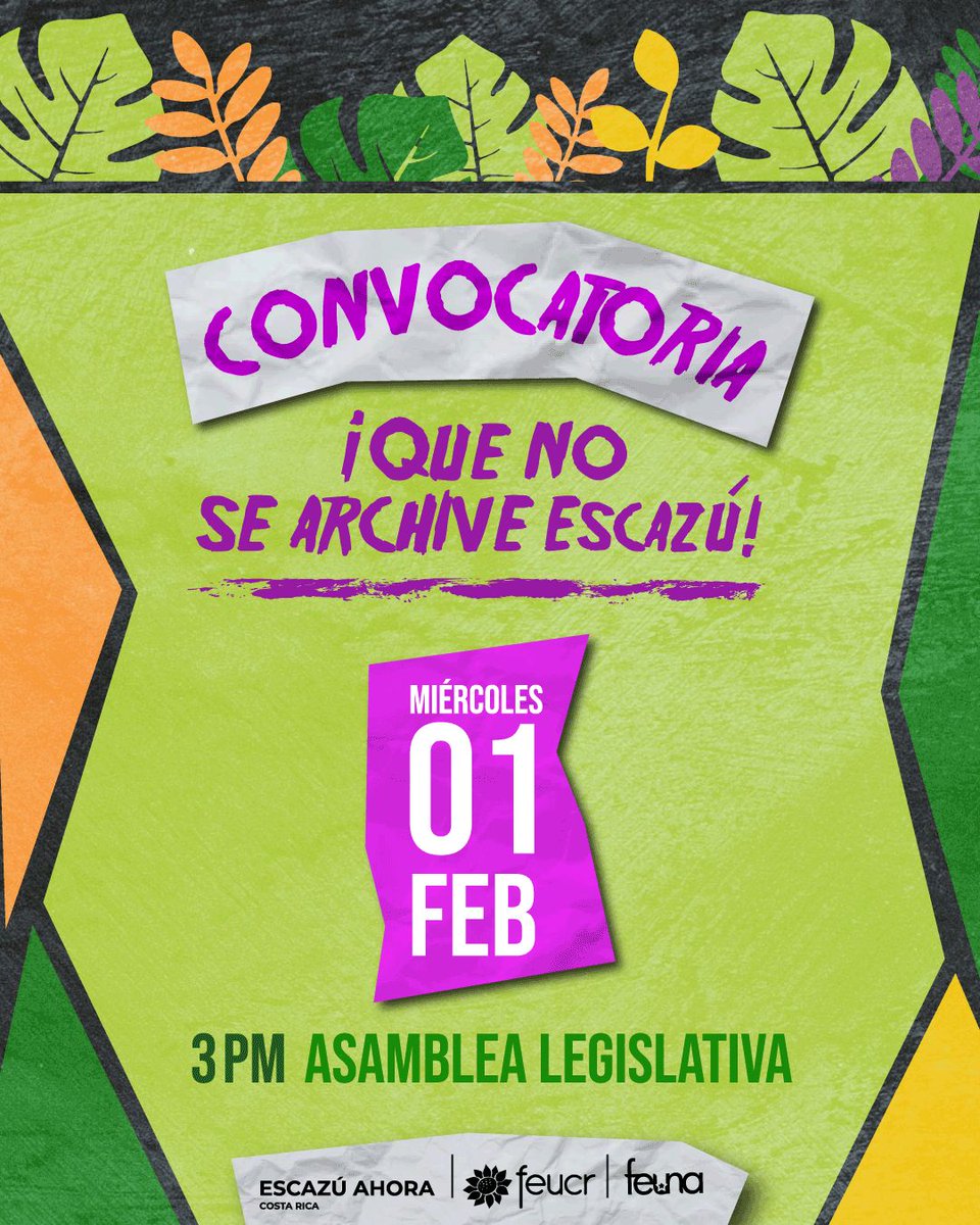 El día de mañana se votará si se archiva o no el proyecto que busca ratificar el Acuerdo de Escazú. Ven con carteles, ¡No dejemos que se archive! CR necesita su ratificación! 

🗓️Miércoles 1 de febrero. 
⏰3:00pm
📍Asamblea Legislativa 

 #RevivamosEscazú #EscazúAhora