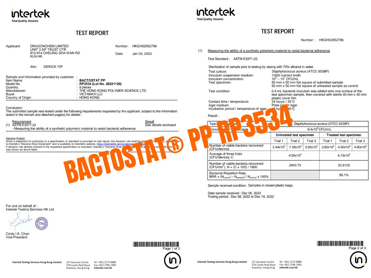 bactostat's tweet photo. A new grade RP3534 is now in BACTOSTAT PP family which has been tested with ASTM E3371-22 method showing 99.10% bacteria repellent rate against S.Aureus. BACTOSTAT RP3534 is a high flow random PP (M.I.=33) good for food contact and health care applications.
#bactostat #plastics https://t.co/YpVOYJ6d6Z
