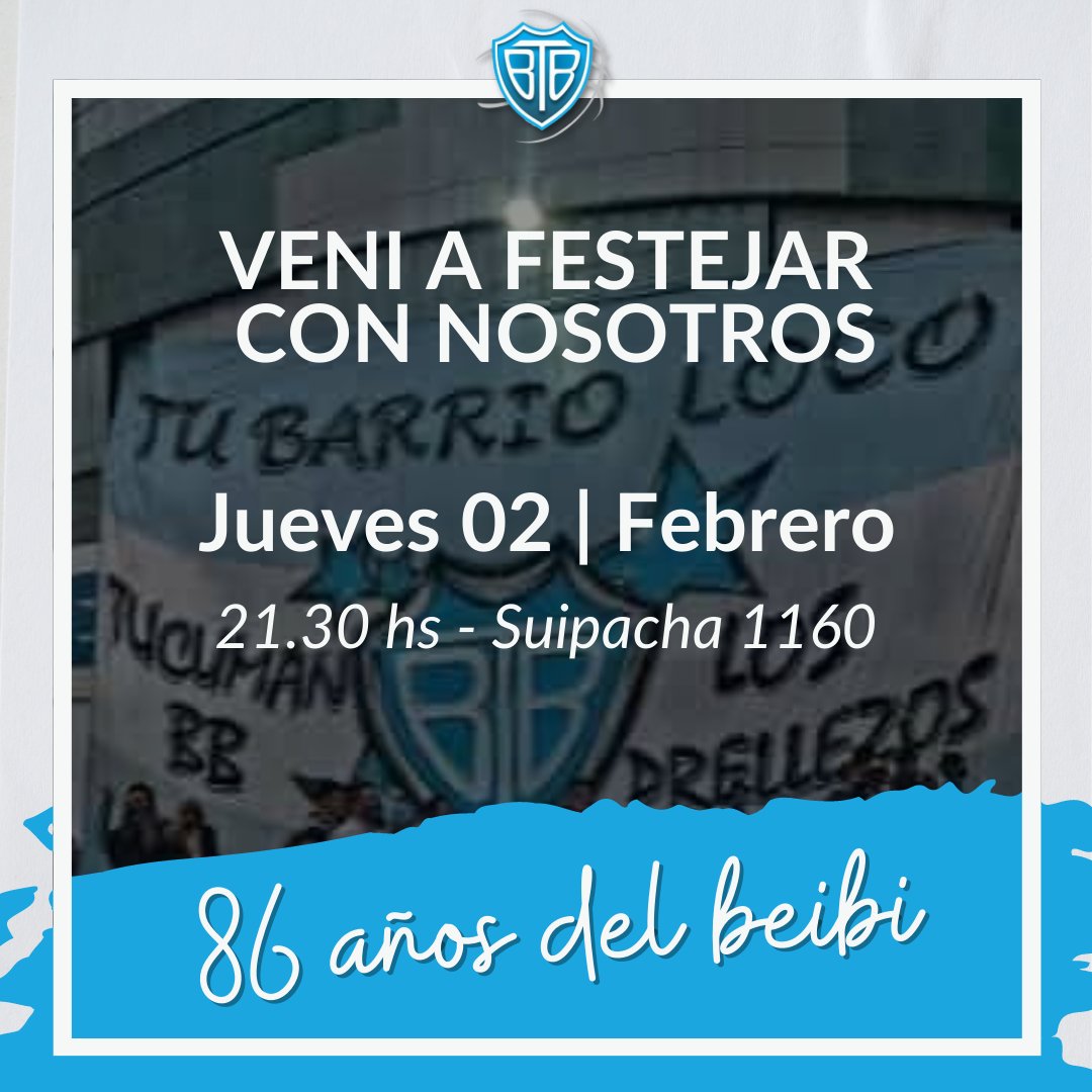 El jueves 2 de febrero  cumplimos 86 años!
Fue un año muy duro para todos nosotros que amamos nuestro club, con los juicios en contra y muchos embargos.

Gracias al gran esfuerzo de toda la gente el club pudo salir adelante.

Veni a compartir y a festejar un cumpleaños mas