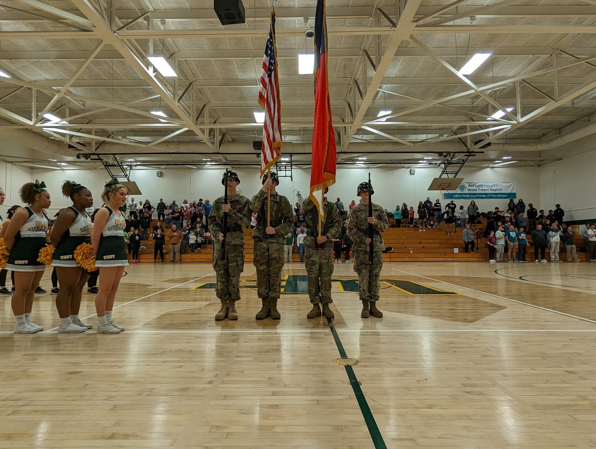 WFArmyJROTC's tweet photo. Proud to present colors at tonight’s #westforsyth varsity basketball games. #wsfcs #army #jrotc #colorguard https://t.co/gUAtav1qDT