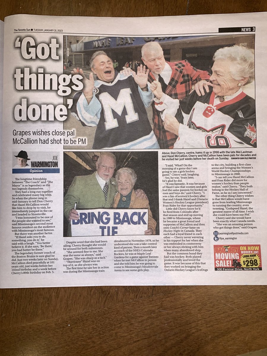 joe_warmington's tweet photo. #RIPHazel — Hurricane Hazel McCallion had many great friends including @CoachsCornerDC https://t.co/gPExxHkUWV
