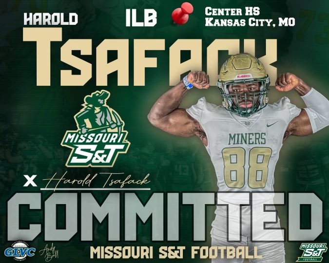 #AGTG I am blessed to say that I will be continuing my academic and athletic career at MissouriS&amp;T.
<a href="/CHSJACKETPRIDE/">KC Center Yellowjacket Football</a> <a href="/Miners_FB/">S&T Football</a> <a href="/CoachSudhoffMST/">Coach Sudhoff</a>