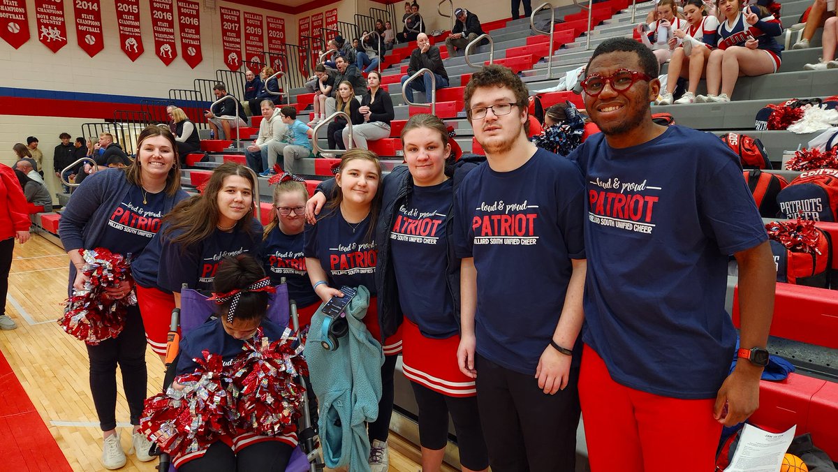 Our Unified Cheer team debuted at tonight's Girls Basketball game vs Omaha Benson. Huge thanks to @patriotsgbball for having us out and thank you <a href="/MSPatriotCheer/">Millard South Cheer</a> for your ongoing support! #UnifiedGeneration