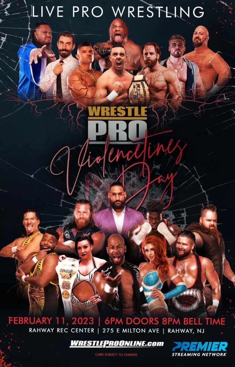 WrestlePro's tweet image. 💔FEB. 11TH is VIOLENCETINE'S DAY💔

If you can't be with us in Rahway, we will be LIVE on @PremierSN. You can also watch full shows there NOW. 

➡️ Sign up today: premierstreamingnetwork.com

🎟 WrestlePro.Eventbrite.com