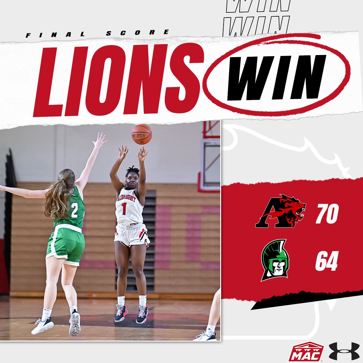 AlbrightLions's tweet photo. .@AlbrightWBB picks up a huge road win over York College (Pa.) ❗️❗️ #LionsWin

Game Leaders: 
M. Dover - 23 pts | 7 rebs | 3 stls | 2 blks 
G. Boggs - 17 pts | 8 rebs | 5 asts | 2 stls 
A. Rauf - 14 pts | 3 stls https://t.co/Naar9v907Y
