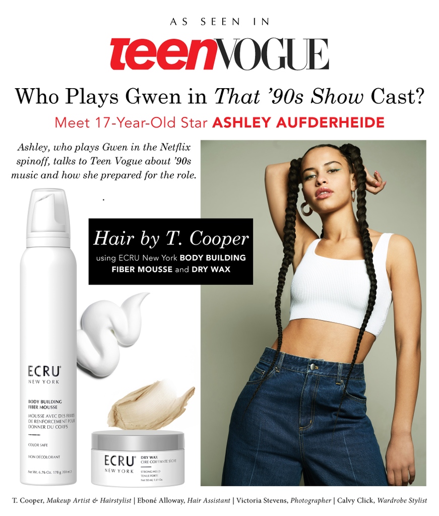 ECRUNewYork's tweet image. Featured in @teenvogue!  T Cooper's NEW work with @ashleyaufderheide! 🥰 Check her out on “That ‘90’s Show” on @netflix! Hair by T. Cooper and @absolutelyfab1 using @ecrunewyork /Photos @vsteves /Styling @calvy.click /Styling assistant @_mollyymoore
#hairstylist #braidedstyle