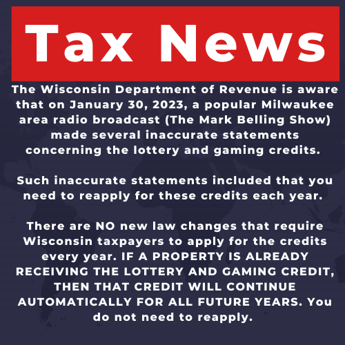 News regarding misinformation about lottery and gaming credits on your taxes: