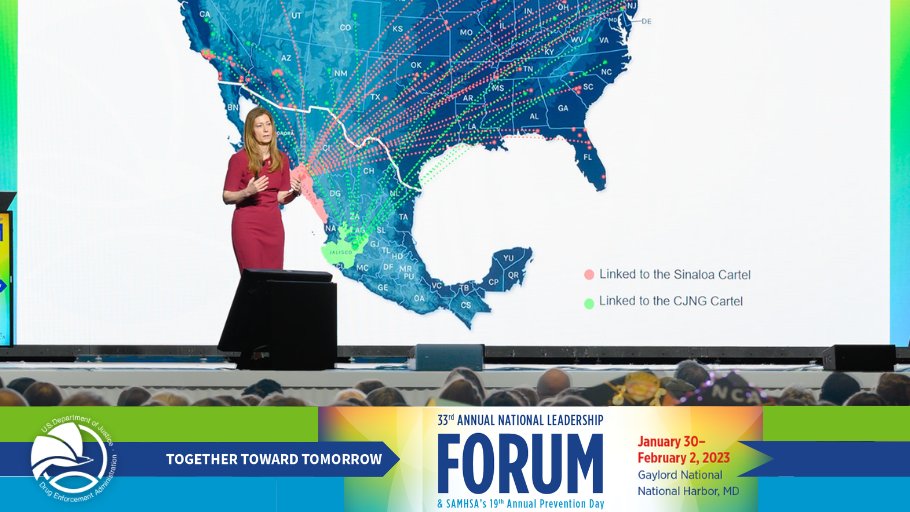 DEAHQ's tweet photo. DEA Administrator Milgram at #CADCAForum talks about #Fentanyl, the top drug threat in U.S., &amp; DEA’s focus on the Sinaloa &amp; CJNG cartels responsible for the majority of illegal #Fentanyl in U.S., &amp; how anti-drug coalitions are critical to making a difference in local communities. https://t.co/cBcpHhGf5Z