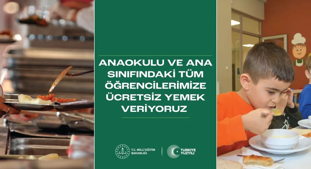 Ülkemizdeki tüm okul öncesi kurumlarında olduğu gibi  anaokulumuzda da öğrencilere Bakanlığımız tarafından ücretsiz yemek verilecek.Uygulama 6 şubat pazartesi başlayacak.Hayırlı olsun inşallah 
<a href="/tcmeb/">Millî Eğitim Bakanlığı</a>
<a href="/sultangazimem1/">Sultangazi İlçe Millî Eğitim Müdürlüğü</a>
<a href="/necatitekbas/">Necati TEKBAŞ</a>
<a href="/ibrahimhoca61/">İbrahim İPEKÇİOĞLU</a>