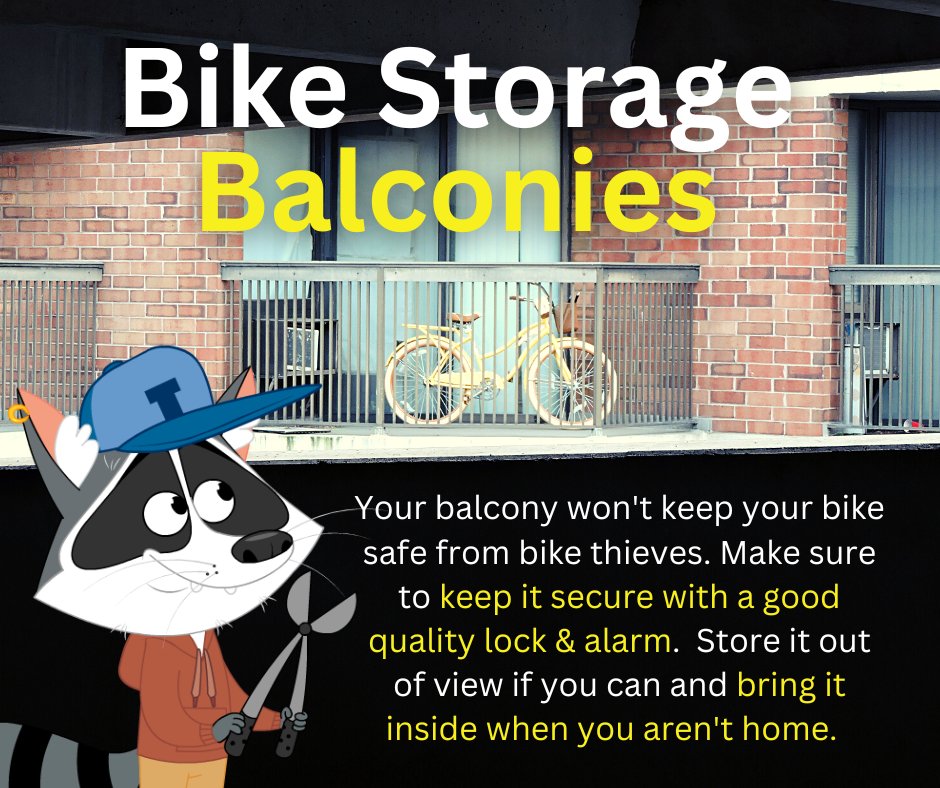 Project529BC's tweet photo. Bikes can be stolen from balconies. If ur strata/building allows storage of bikes on ur balcony, make sure to lock it properly &amp; install a bike alarm if able. Store it out of view &amp; inside when you are away. Register ur bike today with @Project529BC #biketheft #bikethievessuck https://t.co/iB4web4hsB
