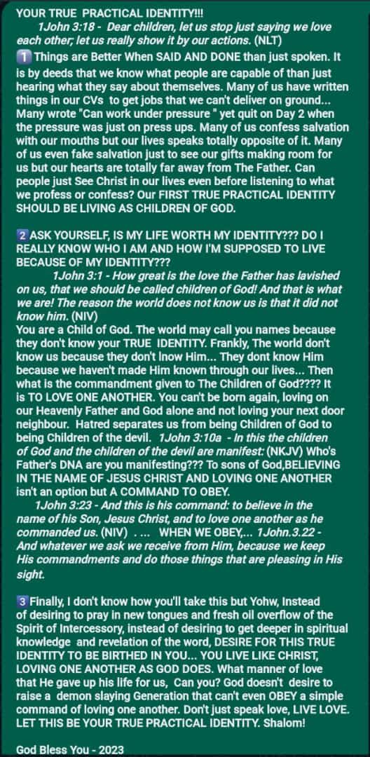 YOUR TRUE PRACTICAL IDENTITY 
#WMLDAILYWORD