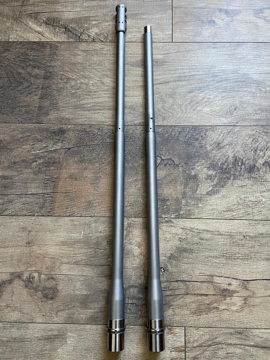 kalibertech's tweet image. 6.5 PRC barrel finally arrived!  Here it is with the muzzle break next to the 300 WSM barrel that we've already tested.  Currently waiting for the last of the parts to arrive later this week, stay tuned! 

#65prc #300wsm #longrangerifle #longrangehunting #precisionrifle #ar10