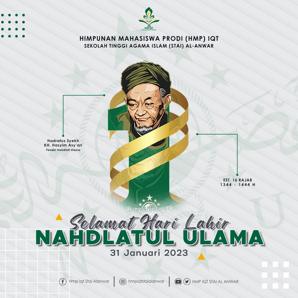 IqtHmp's tweet photo. Selamat Hari Lahir Nahdlatul Ulama
31 Januari 1926 - 31 Januari 2023
.
.
.
Jangan Lupa Follow &amp; Like
@hmpiqtstaialanwar 
----------------------
#NahdlatulUlama 
#hmpiqt
#staialanwar https://t.co/5eJWLFEGXb