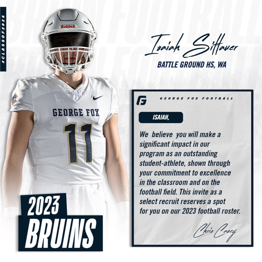 After some great news from <a href="/AustinShadbolt/">Austin Shadbolt</a>, I’m honored to say that I’ve received my 6th official offer from George Fox University!! Thank you so much for the opportunity!! <a href="/bgtigerstrength/">Tiger Strength</a> <a href="/BG_Tigers/">bg</a> <a href="/GFUFootball/">GFU Bruin Football</a>