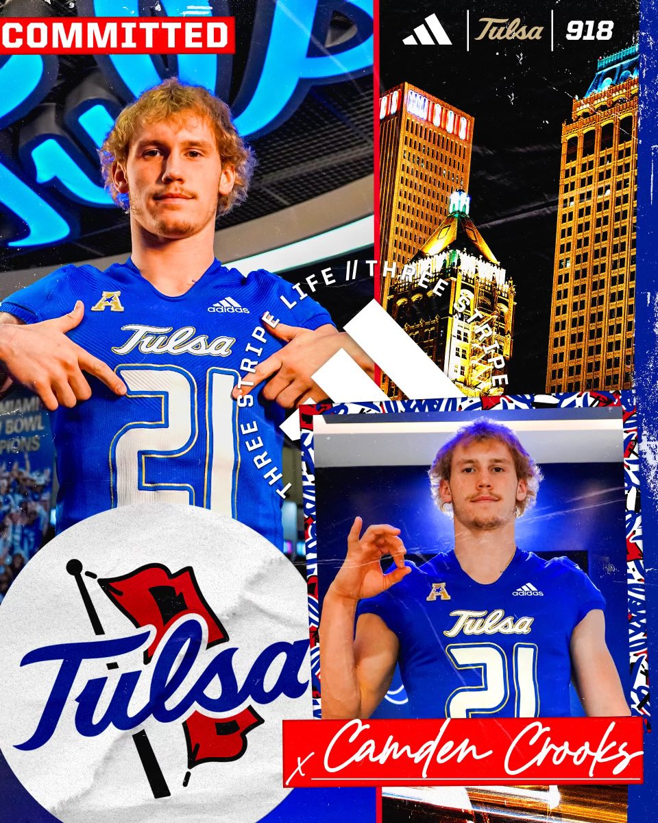 camden crooks (@camden_crooks) on Twitter photo I want to say thank you to everyone who’s helped me get to where I am. I’m blessed and great full to say that I’ve committed to the University of Tulsa!! #AGTG
<a href="/Switz/">Ryan Switzer</a> @TulsaCoachKDub <a href="/GPowell3_GP3/">Coach Powell</a> <a href="/chisholm_scott/">Scott Chisholm</a> <a href="/CushTIGERSFB/">Rusty Morgan</a> I want to say thank you to everyone who’s helped me get to where I am. I’m blessed and great full to say that I’ve committed to the University of Tulsa!! #AGTG
<a href="/Switz/">Ryan Switzer</a> @TulsaCoachKDub <a href="/GPowell3_GP3/">Coach Powell</a> <a href="/chisholm_scott/">Scott Chisholm</a> <a href="/CushTIGERSFB/">Rusty Morgan</a>