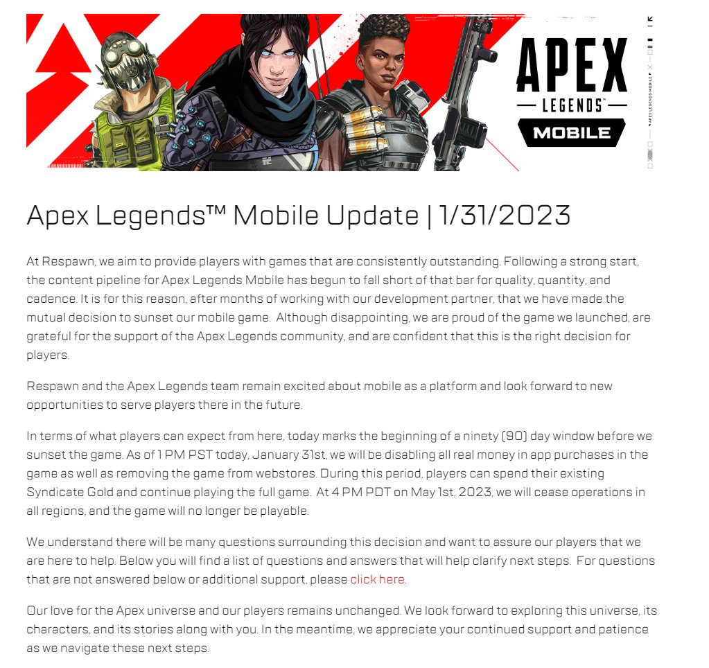 Why is EA Games Shutting Down Apex Legends Mobile?