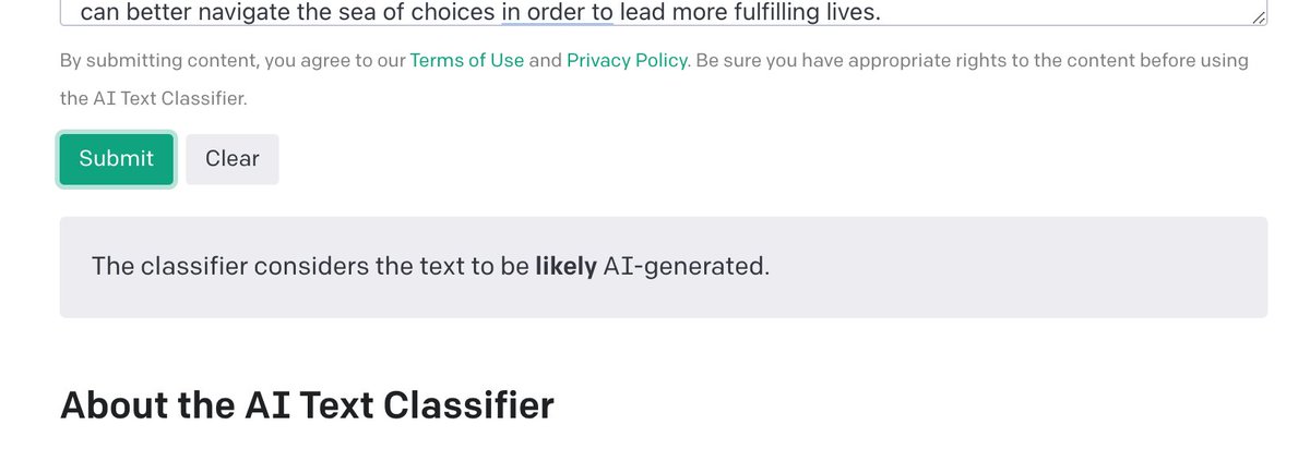 Open AI catches Open AI - I copied the ChatGPT result into the AI text classifier tool they released today