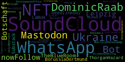 infokalyptisch's tweet photo. Trending in my timeline now:  #SoundCloud (4)  #WhatsApp (3)  #NFT (3)  #DominicRaab (2)  #Ukraine (2)  #Mastodon (2)  #Bot (2)  #nowFollow (1) https://t.co/BmWA0vlMpJ