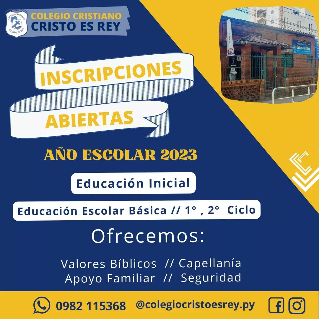 ColegiosCPIEDAD's tweet photo. 👏 Seguimos en proceso de Inscripciones 2023 👏 Y vos Mamá, Papá, ¡ya podes matricular a tus hijos! 🏫
.
.
#colegioscristianospiedad #educacion #colegios #Enero2023 #paraguay #asuncion #InscripcionesAbiertas #añolectivo2023
#AñoEscolar2023 https://t.co/6391TIzwzX