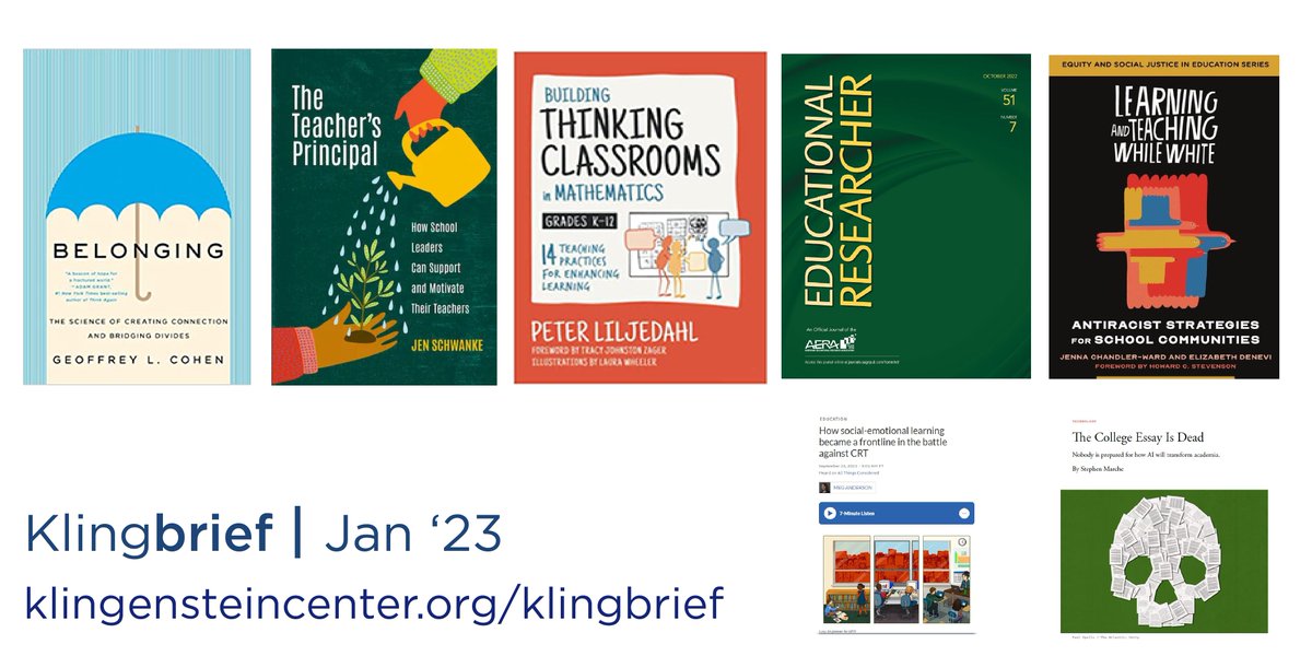 Klingenstein Center (@klingensteinctr) on Twitter photo Check out the January Klingbrief - featuring readings on the impact of #ChatGTP, how to create #Belonging by <a href="/GeoffCohen/">Geoff Cohen</a>, the importance of play in early-childhood + elem edu, The Teacher's Principal by <a href="/JenSchwanke/">Jen Schwanke, Ed.D.</a>, and much more.
Read it at klingensteincenter.org/klingbrief Check out the January Klingbrief - featuring readings on the impact of #ChatGTP, how to create #Belonging by <a href="/GeoffCohen/">Geoff Cohen</a>, the importance of play in early-childhood + elem edu, The Teacher's Principal by <a href="/JenSchwanke/">Jen Schwanke, Ed.D.</a>, and much more.
Read it at klingensteincenter.org/klingbrief