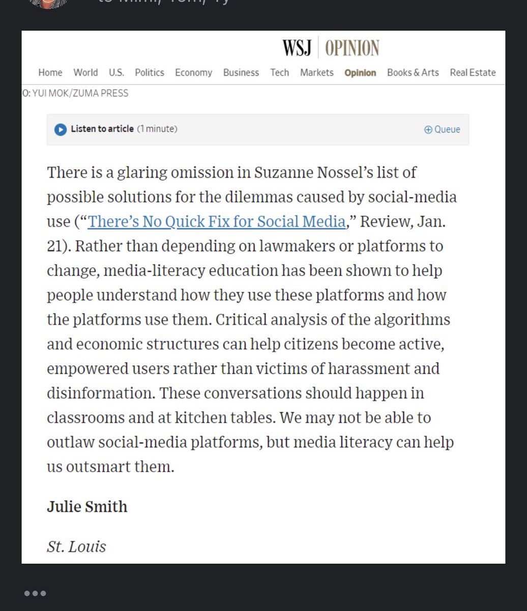 Julie Nilsson Smith (@julnilsmith) on Twitter photo Thank you <a href="/WSJ/">The Wall Street Journal</a> for printing my letter to the editor promoting #medialiteracy !! Thank you <a href="/WSJ/">The Wall Street Journal</a> for printing my letter to the editor promoting #medialiteracy !!