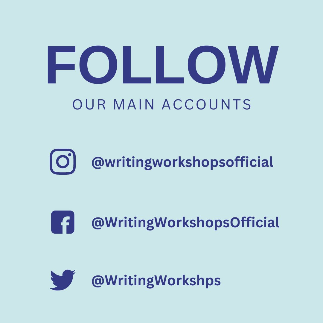 🚨Don't forget to follow our main accounts on Instagram, Twitter, and Facebook to keep up with all Writing Workshops news!🚨

Instagram ➡️ writingworkshopsofficial

Twitter ➡️ <a href="/WritingWorkshps/">WritingWorkshops.com</a>

Facebook ➡️ /WritingWorkshopsOfficial

We can't wait to see you there!