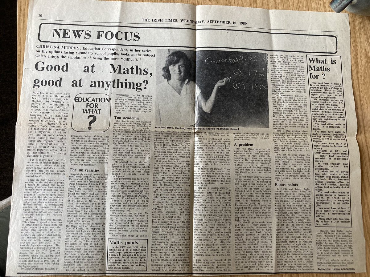 Tidying my office today for sabbatical starting tomorrow (🥳🥳🥳), I found this 1980 national newspaper article about ‘the state of maths’!!! How times have(n’t) changed!!!