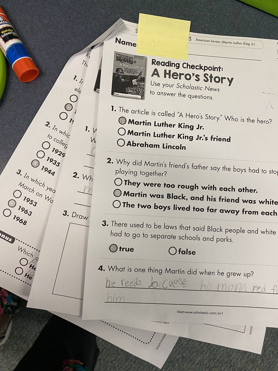 My kiddos love to read and find the answers to comprehension questions… combining reading and social studies #languagearts #pisdlachat #genoaowls #MLKDay #AfricanAmericanhistory