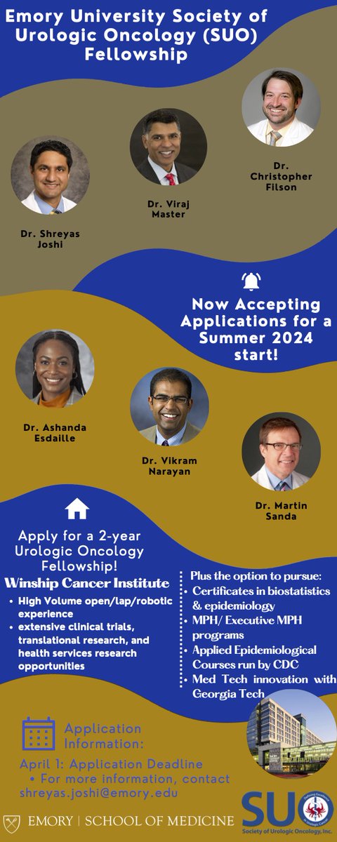 Emory Urologic Oncology (@emoryuroonc) on Twitter photo It’s official! Emory Urology is now the host of an SUO <a href="/UroOnc/">Society of Urologic Oncology</a> -accredited Urologic Oncology Fellowship!! tinyurl.com/2s454f3v
<a href="/SUO_YUO/">YUO</a> <a href="/AmerUrological/">Amer. Urol. Assn.</a> <a href="/emory_urology/">Emory Urology</a> <a href="/virajmaster/">Viraj Master</a> <a href="/VikramNarayan/">Vikram M. Narayan, MD</a> @chrisfilson_uro @esdaillemd @ssjoshimd <a href="/EmoryMedicine/">Emory School of Medicine</a>
See thread.. It’s official! Emory Urology is now the host of an SUO <a href="/UroOnc/">Society of Urologic Oncology</a> -accredited Urologic Oncology Fellowship!! tinyurl.com/2s454f3v
<a href="/SUO_YUO/">YUO</a> <a href="/AmerUrological/">Amer. Urol. Assn.</a> <a href="/emory_urology/">Emory Urology</a> <a href="/virajmaster/">Viraj Master</a> <a href="/VikramNarayan/">Vikram M. Narayan, MD</a> @chrisfilson_uro @esdaillemd @ssjoshimd <a href="/EmoryMedicine/">Emory School of Medicine</a>
See thread..