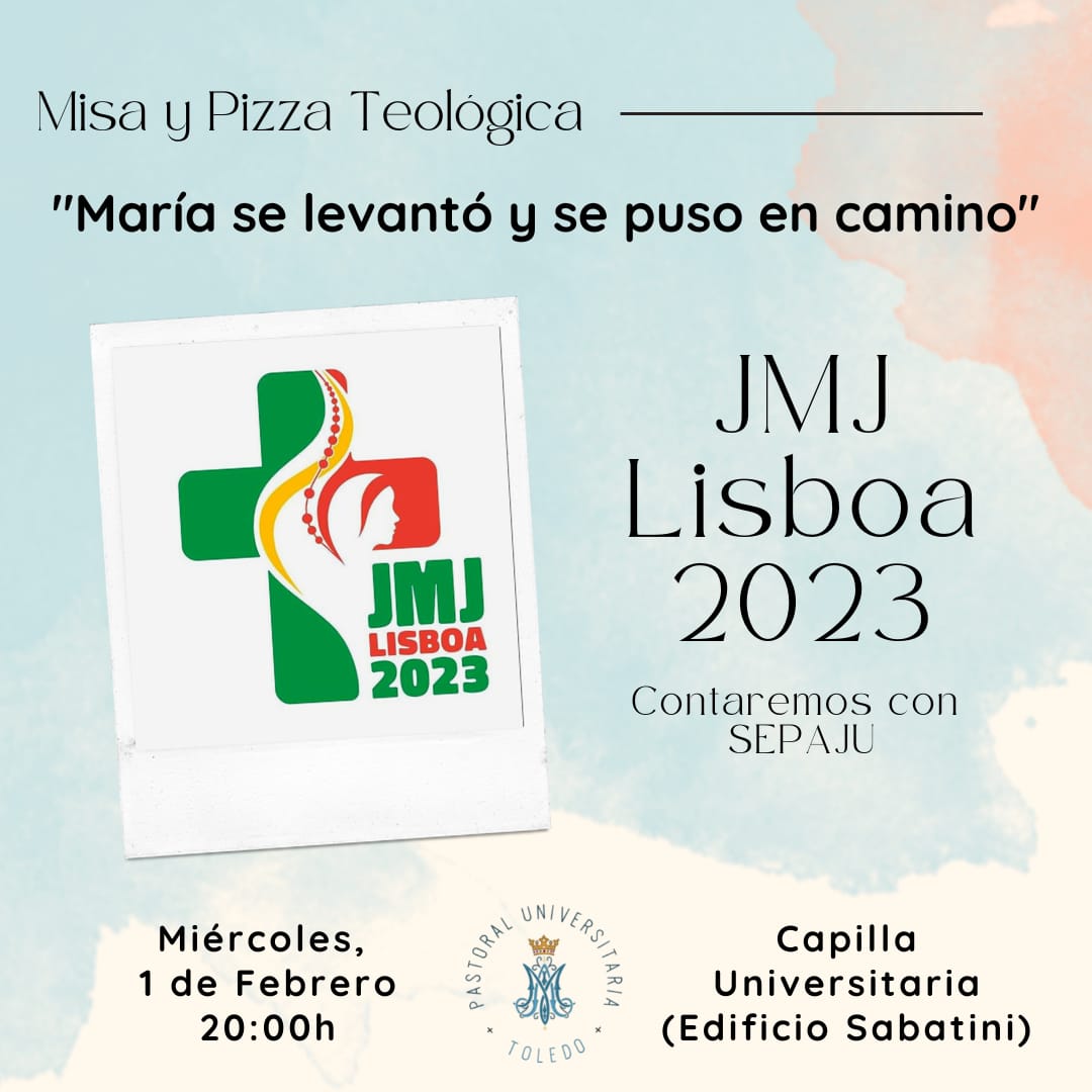 Holaaa chicoss!! Qué tal todoo?? 😊
Mañana volvemos con nuestra Pizza Teológica💪🏼, contaremos con la presencia del SEPAJU para hablarnos sobre la JMJ que será este verano en Lisboa 🇵🇹 
Como siempre! A las 20:00h en la Capilla del Sabatini🙌🏼
Os esperamoss 🫶🏼