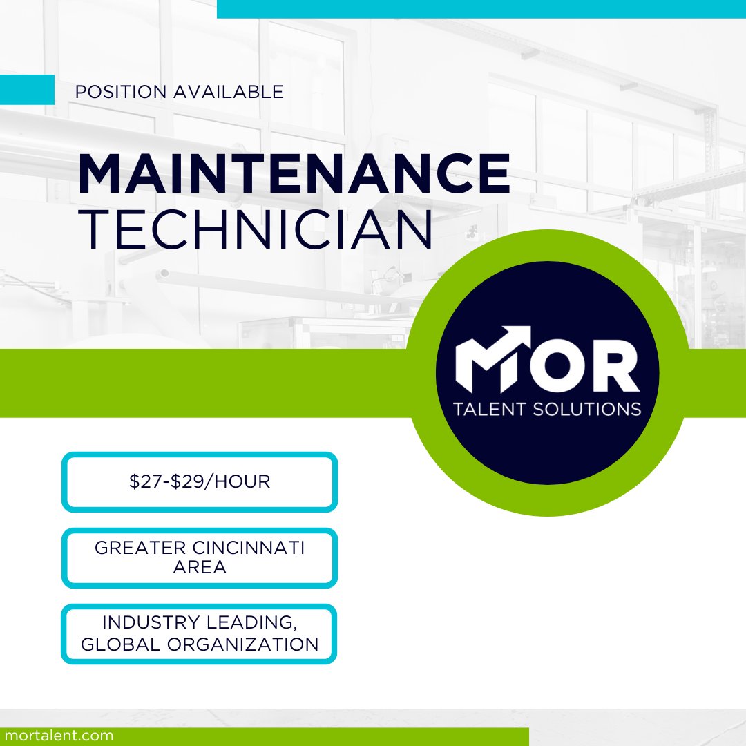 End your career search here, where there are always MOR opportunities! We have Maintenance Technician roles available in the Greater Cincinnati Area. 🛠

Explore even more openings here: mortalent.com/job-search

#MORTalentSolutions #MaintenanceTechnician #Ohio