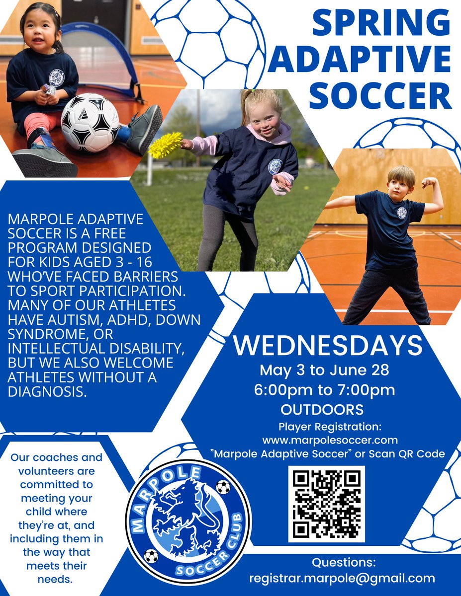 Registration is now open for the Spring season of Marpole Adaptive Soccer. It's free, child-centered and rooted in disability justice principles. Spread the word! Register here: forms.gle/7SsVpnvJkaQskF…