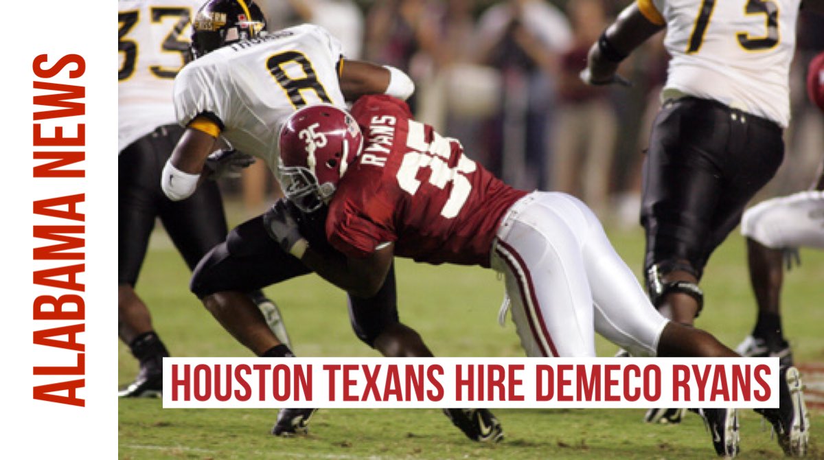 SSN_Alabama's tweet photo. BREAKING:

Former Alabama LB DeMeco Ryans has agreed to become next head coach of the Houston Texans.

The Bessemer, AL native has finally landed a well-deserved head coaching spot. https://t.co/hbpnvihDKI