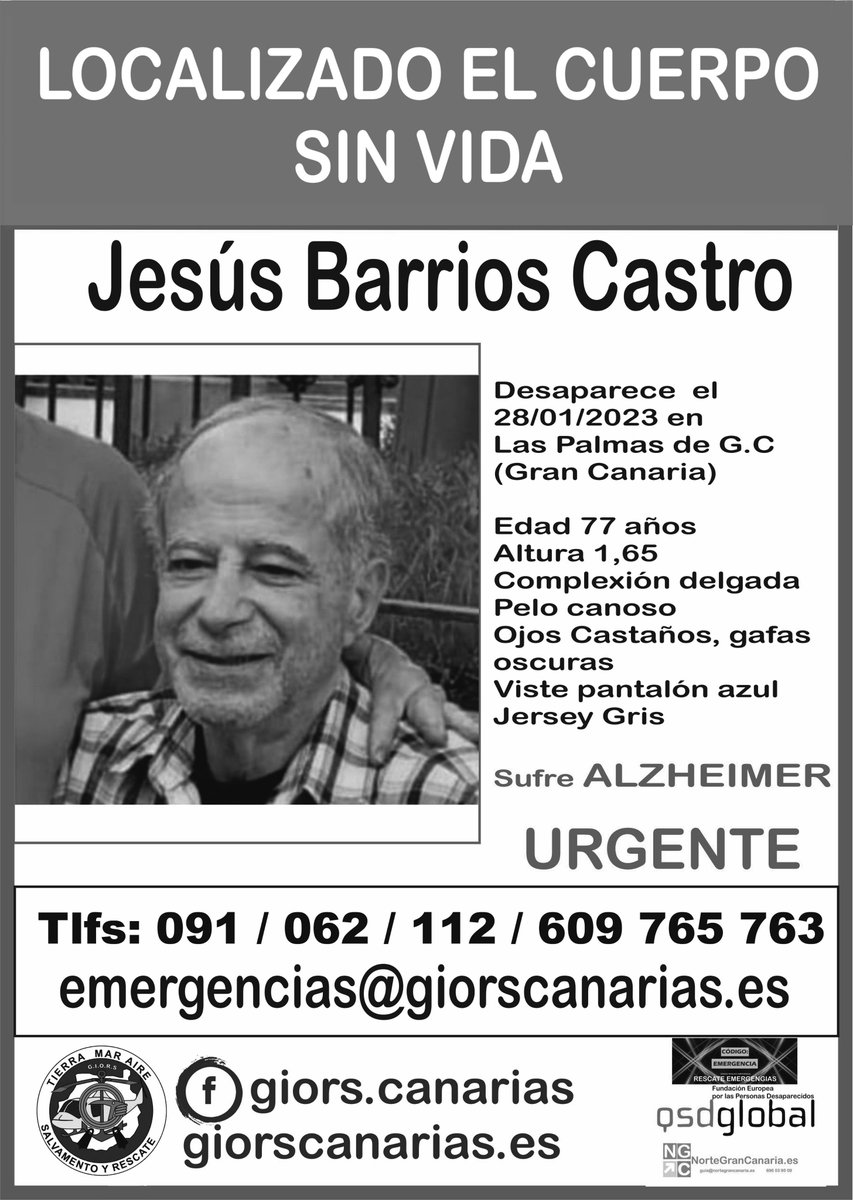 g_canarias's tweet photo. @TiempoDCanarias @PoliciaLPA @laprovincia_es 
@canarias7 @112canarias @laautonomica @infoNCanarias @infonortedig  
Desde GIORS le mandamos nuestras condolencias a los familiares y amigos de  D. Jesús Barrios D.E.P.      
Muchas gracias a todos por vuestra colaboración. https://t.co/ZpfhZijQSt