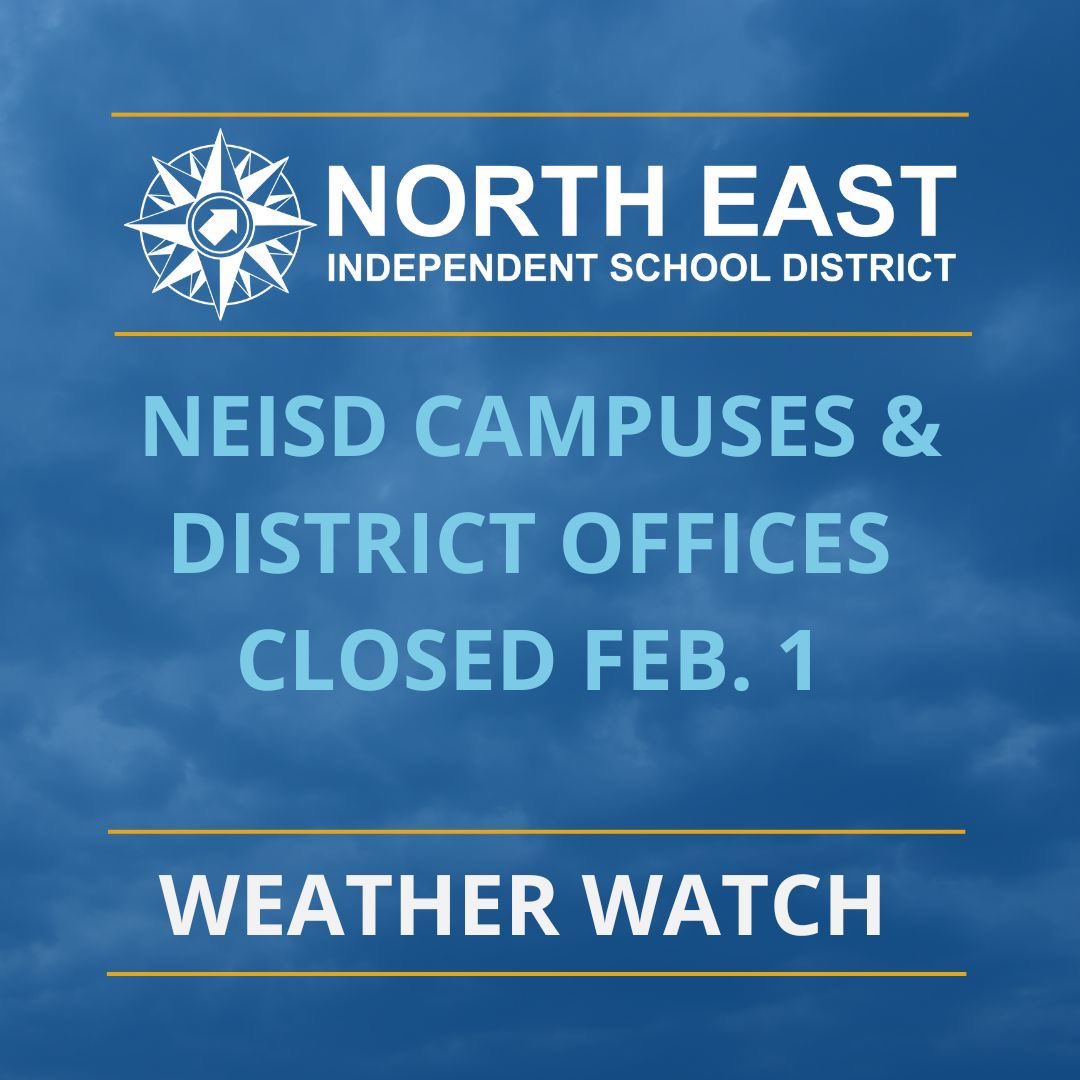As the possibility of ice/freezing rain continues, North East ISD will remain closed on Wednesday, February 1. 

All extra curricular activities are also cancelled. 

We will continue to monitor weather conditions and provide updates as needed.