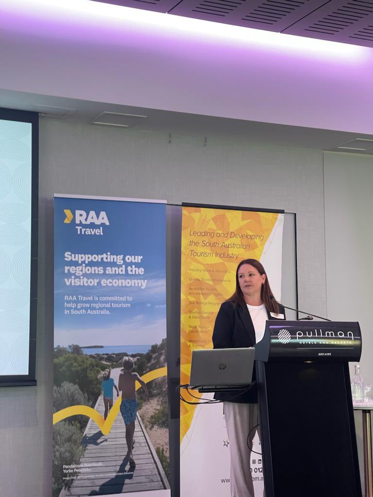 #RAATravel GM Gina addressing a room of 200+ guests this morning at the <a href="/tic_southaus/">TiCSA</a> tourism summit attended by all of the incredible leaders and tourism providers that make our SA travel and tourism industry so great.