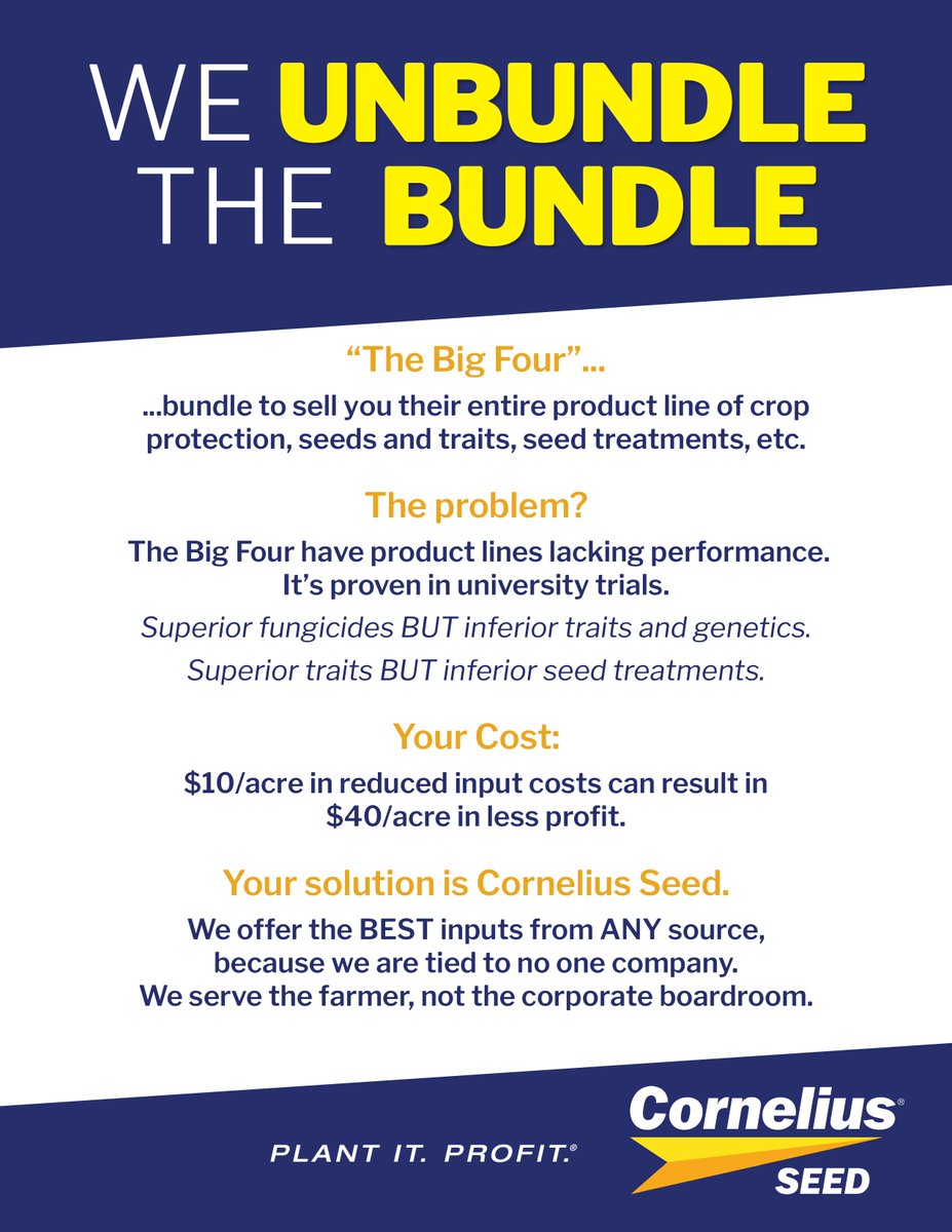 PlantItProfit's tweet photo. There are so many options when it comes to products for corn & soybean producers. From traits & genetics, to seed treatments & inoculants. Stop by our booth in the Hy-Vee Hall Lobby at the @IowaAgExpo tomorrow or Thursday & find out how we #UnbundleTheBundle.
#PlantItProfit https://t.co/XGtaGNHukl