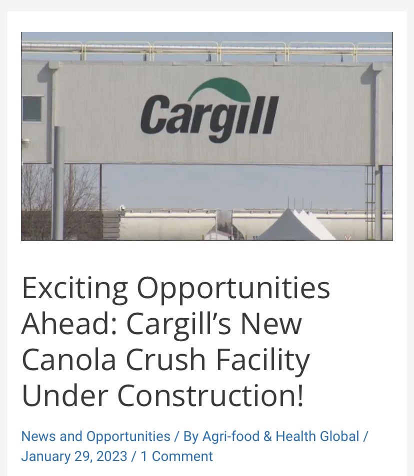 Exciting Opportunities Ahead: Cargill’s New Canola Crush Facility Under Construction!

Read the Full Article using the link in our profile.

@CargillAgCanada @FoodNutriMag @CANeconomy @SaskCanola @canolacouncil @CanolaInfo @CanolaGrowers @CanolaEatWell @AlbertaCanola