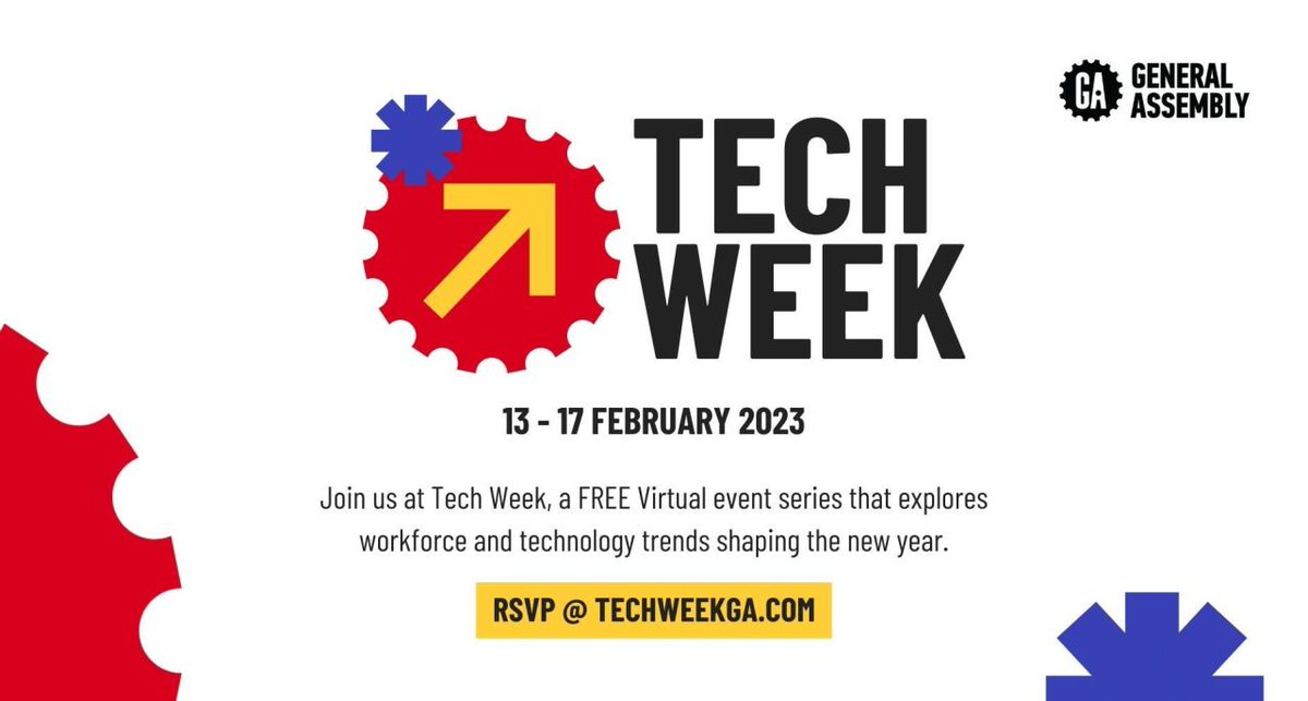 GA's tweet image. Curious about the workforce and tech trends this year? Our friends in APAC are excited to bring #TechWeek2023—a free virtual series with expert-led workshops to help you stay ahead of the transformation and future-proof your career. Secure your spot: ga.co/3wKHf9v