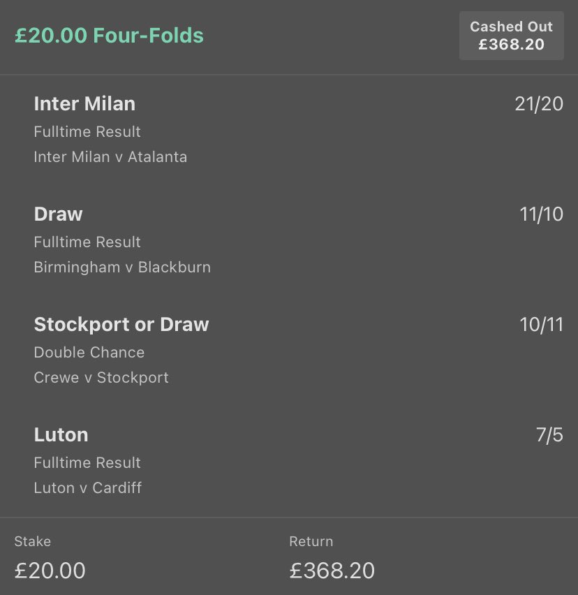BOOOOM!!🤑🤑🤑

#GamblingTwiitter #GAMBLEMONEY #FreeTips #bettingexpert #bettingtips #bettingtipster #InterMilan #Atalanta #BirminghamCityvsBlackburnRoversLIVE #LutonTown #Cardiff