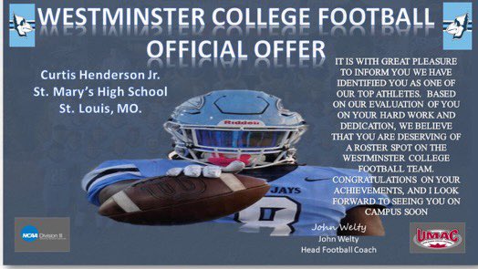 Blessed to receive a offer from Westminster College 💙 
@ekern2 <a href="/Coach_Richert/">Tyler Richert</a> <a href="/Ken_Turner_/">Ken Turner</a>