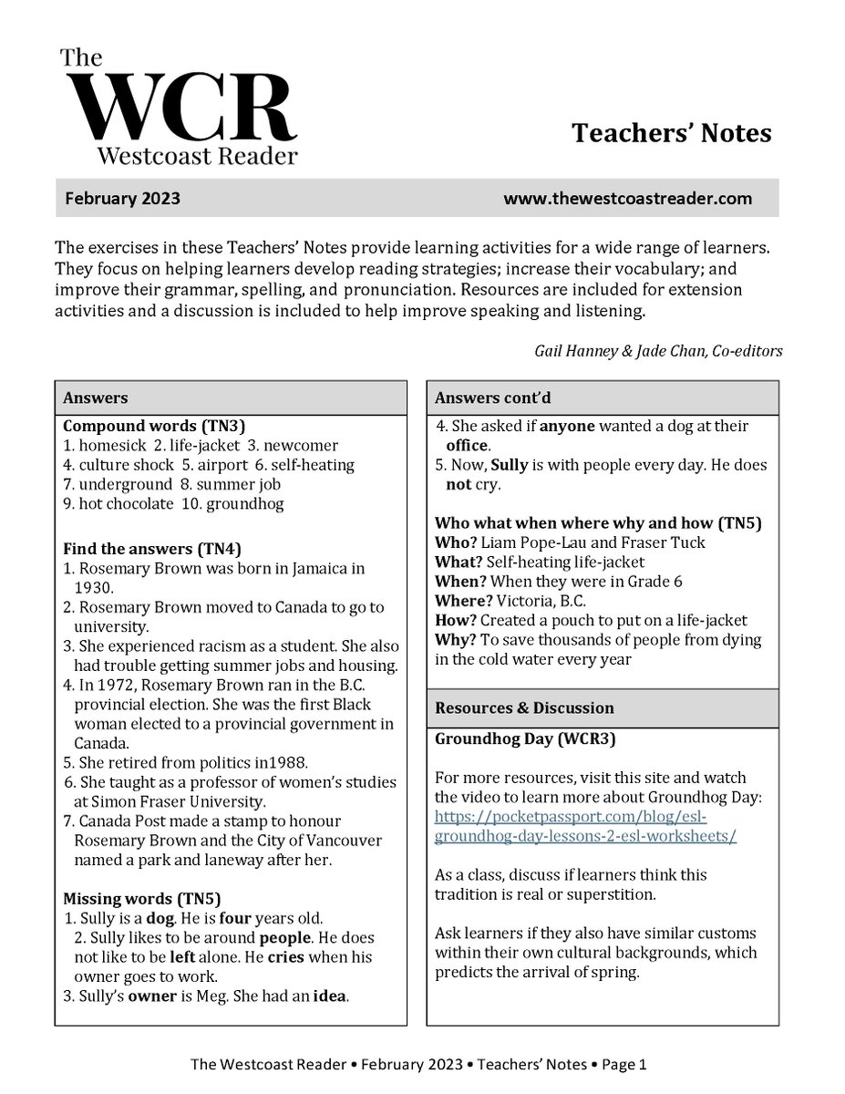 WestcoastReader's tweet image. ⭐Every issue of The Westcoast Reader comes with Teachers' Notes, with exercises, activities, resources and discussion topics ! 
👉Download the free February Teachers' Notes at: tinyurl.com/p23ncdnv

#TeachersNotes #Exercises #FebruaryNews #Newspaper #AdultLiteracy #Subscribe