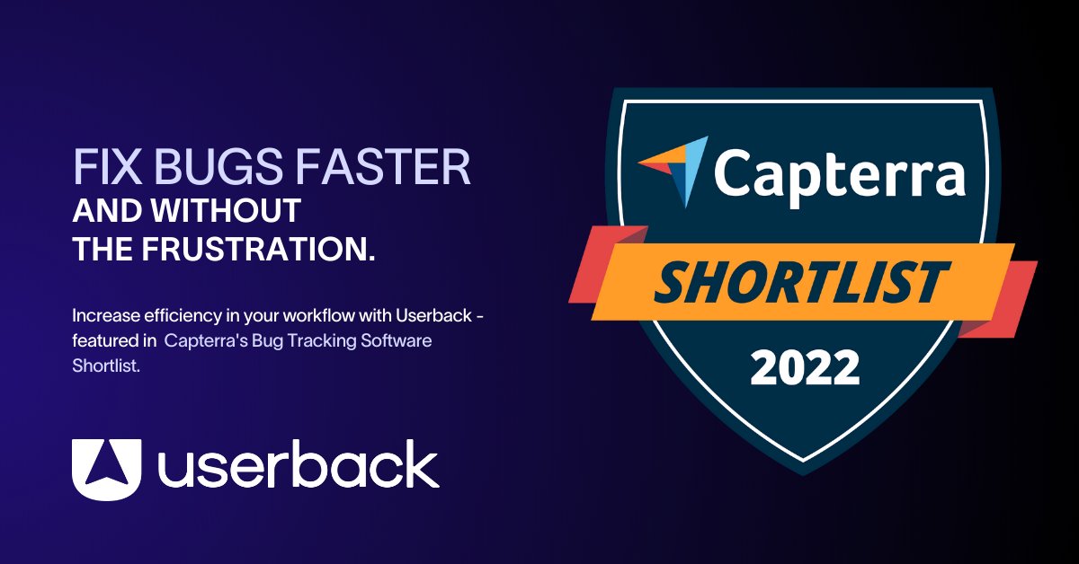 userbackio's tweet image. Big news! We're over the moon to have been shortlisted in Capterra's Bug Tracking Software Report for 2022 #BugTrackingSoftware. Check out the Bug Tracking Software Shortlist hubs.ly/Q01zKgzN0