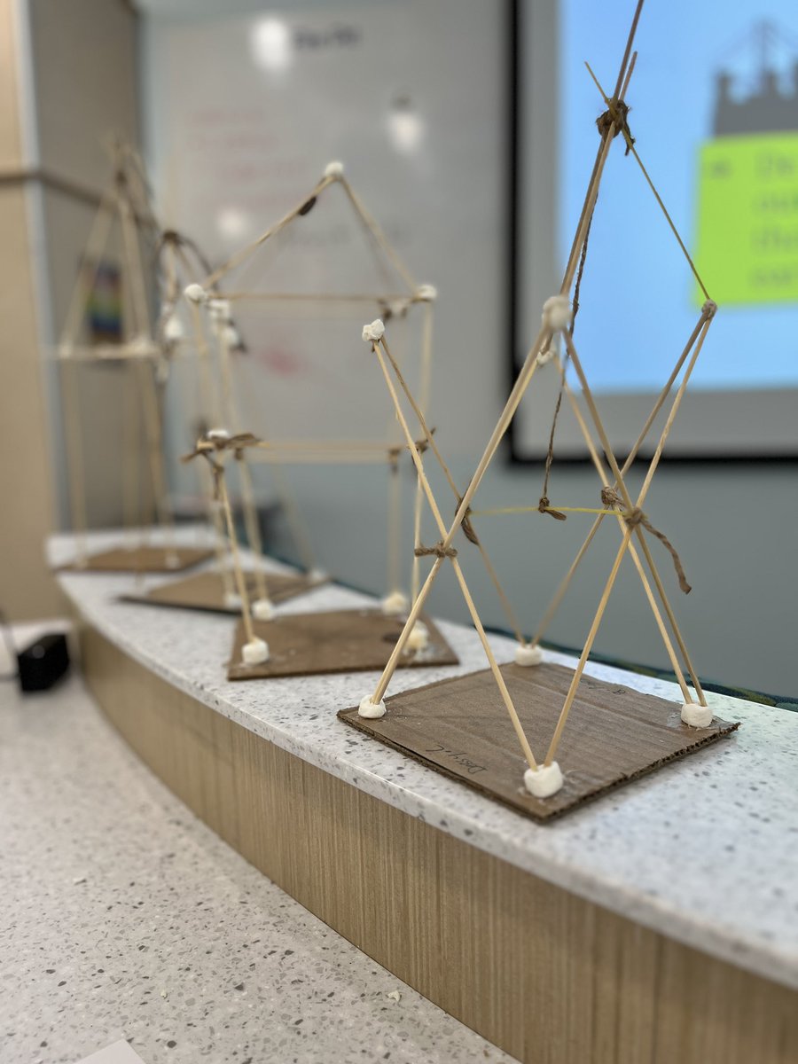 JennyGieras's tweet image. One of fav design challenges - gr 6 earthquake engineering using inexpensive, readily avail materials -bamboo, twine, sugar ie mrshmllows- + budget of $10! Next up: structures are tested on our homemade #shaketable (holla @JustOlive_Ed) @ mag 4, 6, &amp;amp; 8 #towerswilltumble #weare7b